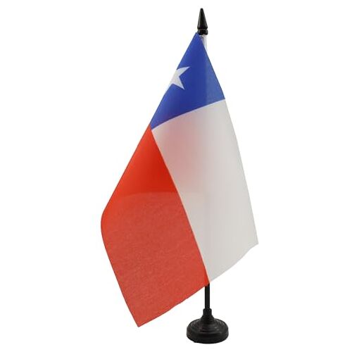 AZ FLAG Chili Tafelvlag 14x21 cm Chileense Bureaivlag 21 x 14 cm Zwarte plastic stok en voet