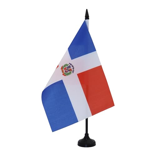AZ FLAG Dominicaanse Republiek Tafelvlag 14x21 cm Dominicaanse Bureauvlag 21 x 14 cm Zwarte plastic stok en voet