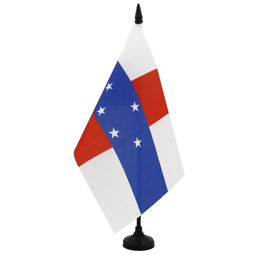 AZ FLAG Nederlandse Antillen Tafelvlag 14x21 cm Nederlandse Bureaivlag 21 x 14 cm Zwarte plastic stok en voet