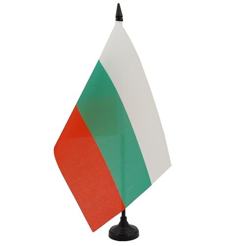 AZ FLAG Bulgarije Tafelvlag 14x21 cm Bulgaarse Bureauvlag 21 x 14 cm Zwarte plastic stok en voet