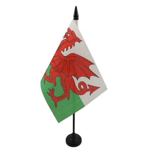 AZ FLAG Wales Table Vlag 15x10 cm Welsh Desk Vlag 15 x 10 cm Zwarte plastic stok en voet