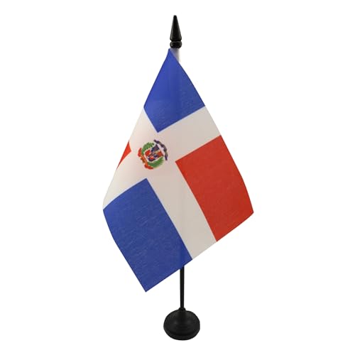AZ FLAG Dominicaanse Republiek Tafelvlag 15x10 cm Dominicaanse Bureauvlag 15 x 10 cm Zwarte plastic stok en voet