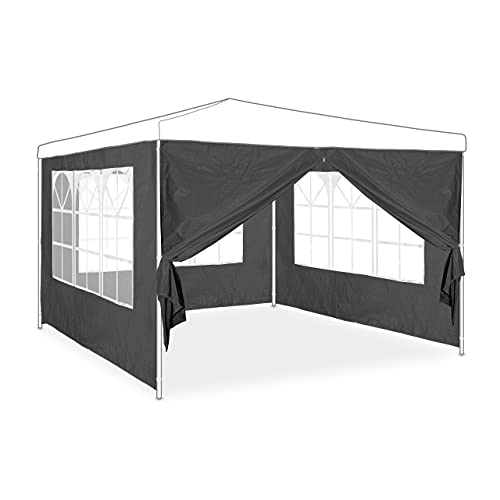 Relaxdays zijwand partytent, set van 4, 2x3 m, zijkanten met raam & rits, waterdicht, PVC, PE, voor feesttenten, grijs