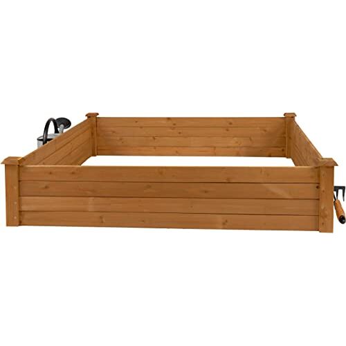 needs&wants ® Grote verhoogde bloembak omranding van hout voor tuin terras, plantenbed bouwpakket XL vierkant, bloembed kruidenbed bedomranding laag deco, 120 x 120 x 26,5 cm, donkerbruin