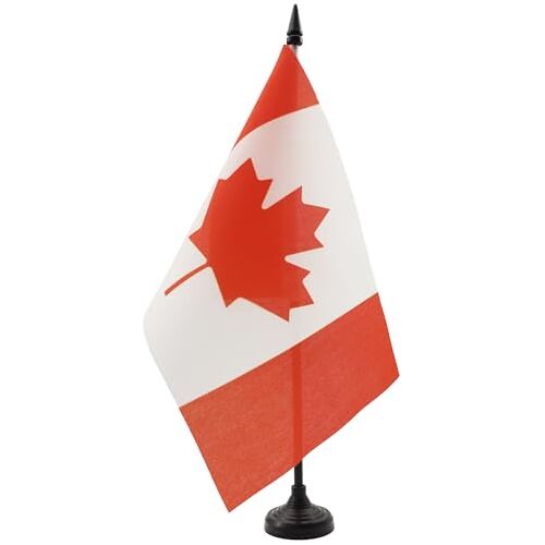 AZ FLAG Canada Table Vlag 14x21 cm Canadese Desk Vlag 21 x 14 cm Zwarte plastic stok en voet