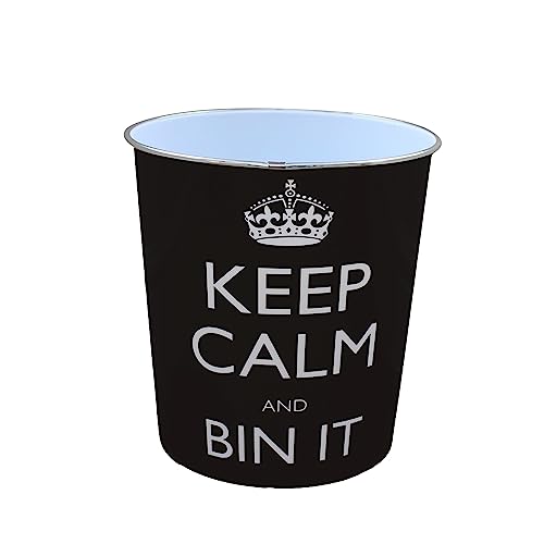 JVL Keep Calm and Bin It Afvalpapier Bin, Kunststof, Zwart, 25 x 26,5 cm