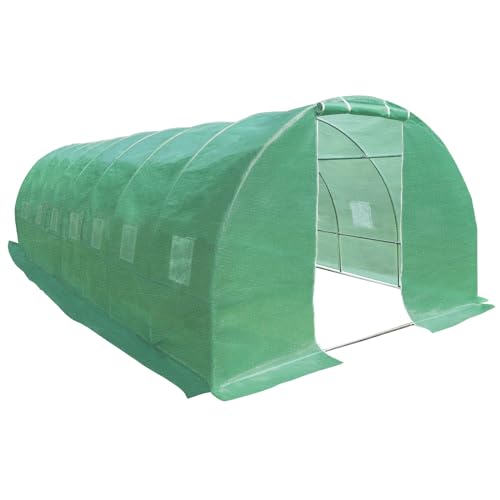 Hattoro Kweekkas, tuin, foliekas, folietunnel, broeikas, stalen fundering, roosterfolie, PE-weefsel, 170g/m², 16 ramen, roldeur 8 x 3 x 2 m, foliekas, winterbestendig