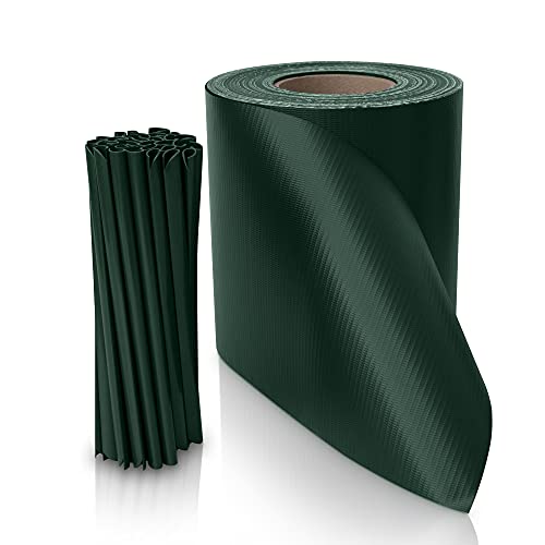 Ubora Premium zichtwerende stroken voor dubbelstaafmattenhek TÜV getest UV-bestendig 50 meter x 19 cm incl. 30 clip, als zichtwerende band, omheining bescherming te gebruiken groen