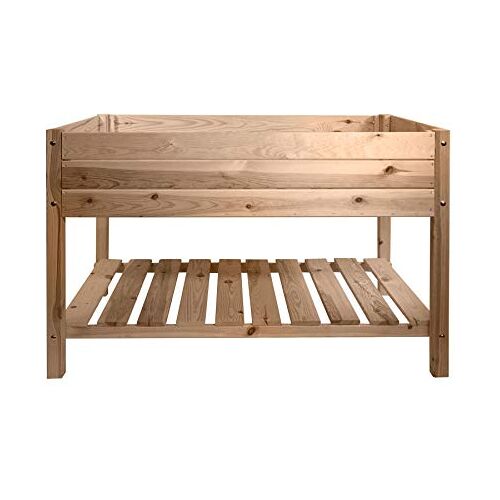 mgc24 Verhoogd bloembed massief XXL grenenhout bruin vierkant voor tuin / terras / balkon 119 x 79 x 78 cm