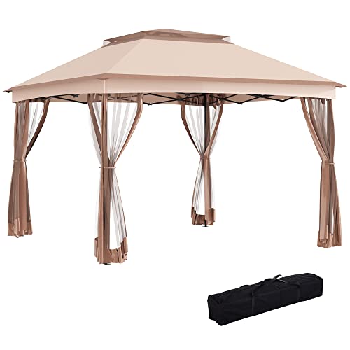 Outsunny paviljoen partytent tuintent met zijwanden popup khaki 3,25 x 3,25 x 2,95 cm