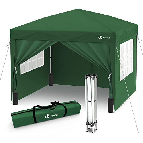 VOUNOT Tuinpaviljoen, 3 x 3 m, opvouwbaar, met 4 zijkanten en 4 zandzakken, opvouwbare tuintent, voor camping, festival, strand, tuin, transporttas, groen