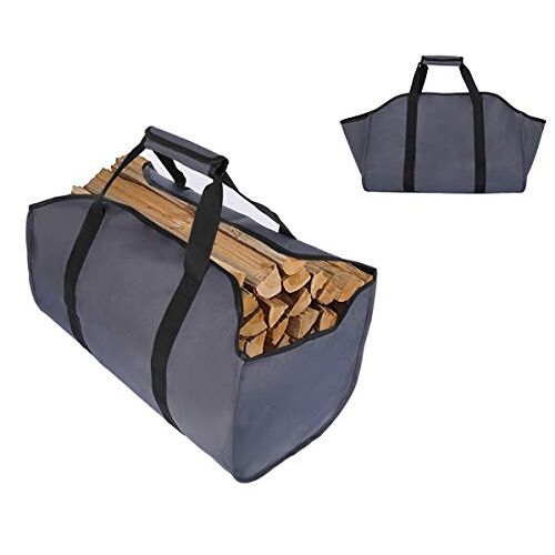 TESSLOVE Brandhout Log Carrier Draagtas, Canvas Brandhout Houder, Extra Groot Duurzaam, Beste voor open haarden, Houtkachels, Brandhout, Logs, Camping, Landscaping (L, Grijs)