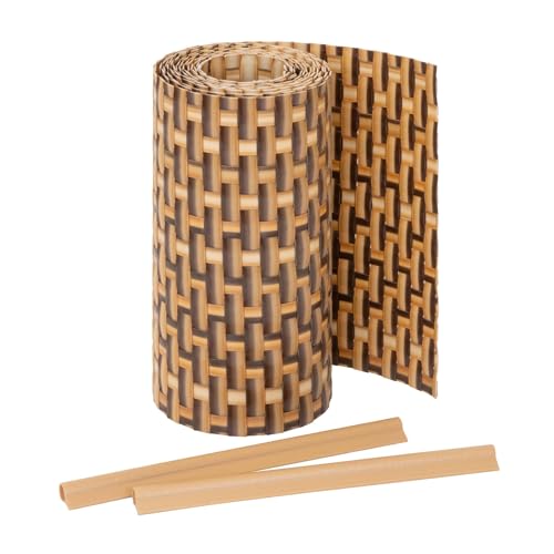 Jardinion Privacy scherm stroken rotan look 250 x 19cm, 10 stuks (25m), lichtbruin incl. 20 bevestigingsclips Dubbel piket hek privacy scherm rotan, balkon privacy scherm, terras en tuin hek privacy scherm