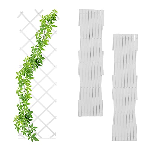 Relaxdays klimplantenrek, set van 3, uitschuifbaar, tuin, balkon, 180 cm, kunststof, plantensteun klimplanten, wit