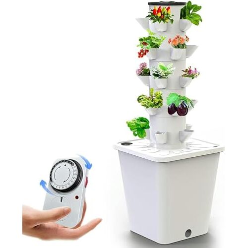 YAZGAN Hydroponisch Teeltsysteem Met 30 Pods Florker Vertical Garden Tower, Intelligente Garden Kit Voor Interieurs Aeroponic Teelt Kit Met Pomp