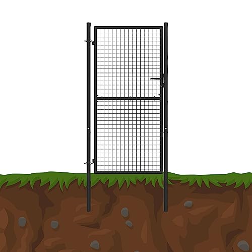 JWS Tuindeur groen/antraciet tuinpoort ronde palen tuinpoort metaal gedeelde poort, kleur: antraciet, hoogte: 1 x 1,5 m