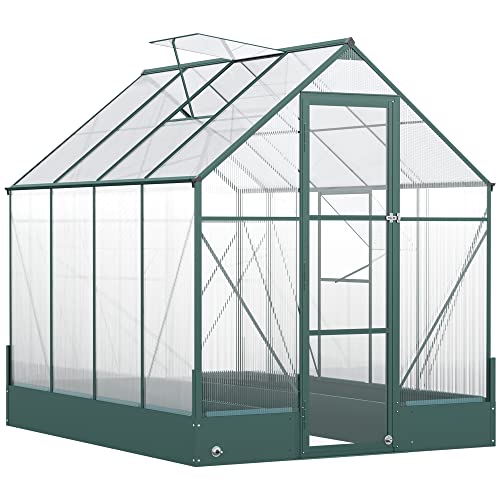 Outsunny kas voor in de tuin, veelzijdig inzetbaar als kweekkas, tomatenhuis, koude kas en plantenhuis, 4 mm PC plaat met uv-bescherming, aluminium, transparant + groen, 250 x 190 x 219 cm