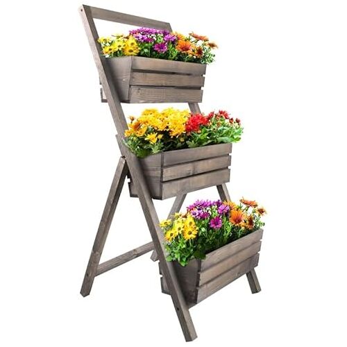 KOTARBAU ® Bloemenetagère Bloementrap 3 verdiepingen voor planten, bloemenrek binnen en buiten, hout, 46 x 58 x 105 cm, grijs