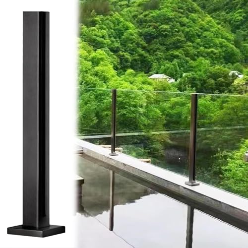 LAZULZ Glazen balustrade post, glazen balustrade post, zwart glazen balustrade paal tuin dek balkon balustrade panelen paal met sleuven spon, metalen hek systeem kolom (kleur: diepe koffie, maat: hoogte 50