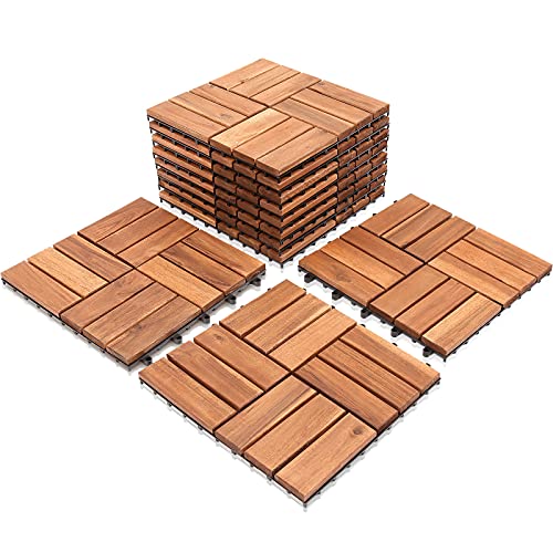 SWANEW 1 m² houten tegels, mozaïek, acaciahout, tegels, 11 stuks, 30 x 30 cm, balkontegels, tuintegels, terrastegels voor tuin, terras, balkon