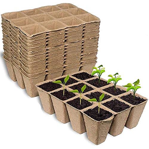 KAHEIGN 20 stuks kweekpotten, biologisch afbreekbare plantenpotten, 12 roosters, 4 cm, vierkante bloempotten voor planten, groenten en fruit, afbreekbare peuterpotten (16 x 12 cm)