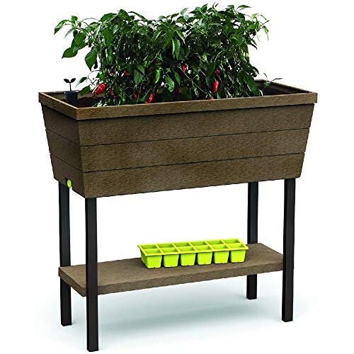 Keter Urban Bloomer verhoogd bloembed voor balkon met bewateringssysteem, 82x38x78 cm, 48L, bruin