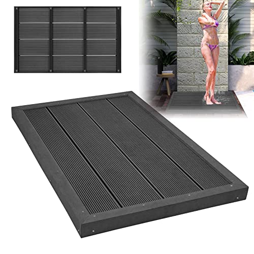 XMTECH WPC Vloerelement voor zonnedouche, 105 x 63 x 5 cm, houtlook, antislip, WPC buitendouche, zwembaddouche, antislip bodemplaat, tuindouche, zwembadladder, antraciet