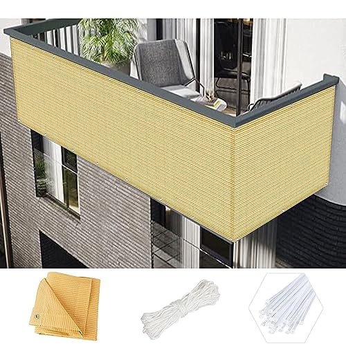 NINGBAI Balkonscherm 80 x 600 cm Balkon Privacy Screen Balkon Scherm Balkon Privacy met oogjes kabelbinders en koord voor Tuin, Terras, Outdoor, Balkonomranding, Creme Kleur