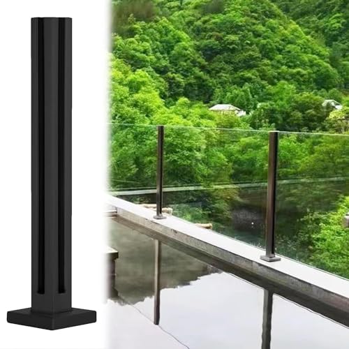 LAZULZ Glazen balustrade post, glazen balustrade post, zwart glazen balustrade paal tuin dek balkon balustrade panelen paal met sleuven spon, metalen hek systeem kolom (kleur: saffier, maat: hoogte 153 cm