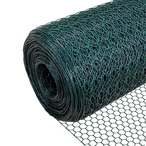 VOUNOT Kippenrooster van PVC, Groen, 1 x 25 m, mazen 13 mm, zeshoekig, drievoudige omheining voor kippenhok, tuin, rooster voor fokken, gevogelte, weerbestendig,13mm 1 * 25M,Groen PVC.