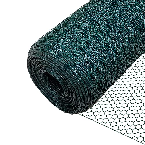 VOUNOT Draadomheining Zeshoekig, Konijnengaas Kippengaas, Maaswijdte 25 mm, Hoogte 100 cm, Lengte 50 m, PVC-gecoat Groen