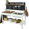 Meppi Matschkeuken, kleine tuinier, wit bruin outdoorkeuken van hout / plantentafel voor kinderen / knutseltafel voor buiten