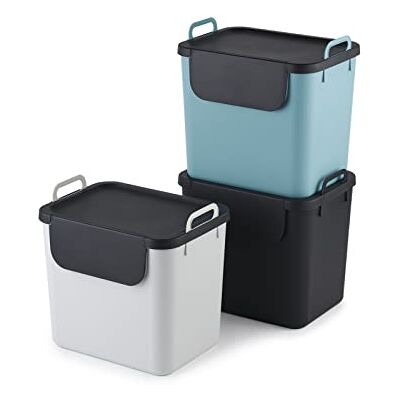 Rotho SALSA afvalscheidingssysteem, 3-delige set, stapelbare recyclingbakken met deksel en handvat, gerecycled plastic, veelkleurig, 3 x 30 l, 38,5 x 28,6 x 48,5 cm (L x B x H) Rotho SALSA afvalscheidingssysteem, 3-delige set, stapelbare recyclingbakken met deksel en handvat, gerecycled plastic, veelkleurig, 3 x 30 l, 38,5 x 28,6 x 48,5 cm (L x B x H)