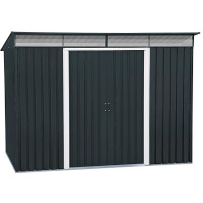 Duramax TOP Pent dakraam, 8 x 6 (4,86 m2) metalen tuinhuisje, van thermisch verzinkt staal, sterke versterkte dakstructuur, ingebouwd dakraam voor zonlicht, metalen opslagschuur, antraciet Duramax TOP Pent dakraam, 8 x 6 (4,86 m2) metalen tuinhuisje, van thermisch verzinkt staal, sterke versterkte dakstructuur, ingebouwd dakraam voor zonlicht, metalen opslagschuur, antraciet