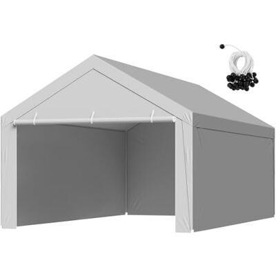 VEVOR Carport Vervangende luifelafdekking, 3,7 x 6,1 m drinkbaar garagetentzeil met zijwanden, UV-bestendig en waterdicht, zwaar belastbaar, autoschuilzeil met kogelbuggees, grijs, frame niet VEVOR Carport Vervangende luifelafdekking, 3,7 x 6,1 m drinkbaar garagetentzeil met zijwanden, UV-bestendig en waterdicht, zwaar belastbaar, autoschuilzeil met kogelbuggees, grijs, frame niet