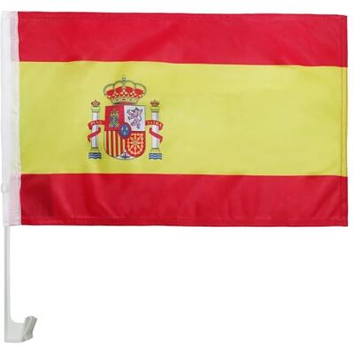 AZ FLAG Autovlag Spanje 45x30 cm Autovlag Spaans Mesh Polyester Zuignap Buitengebruik autovlag España gestikte weerbestendige afwerking met kunststof stok AZ FLAG Autovlag Spanje 45x30 cm Autovlag Spaans Mesh Polyester Zuignap Buitengebruik autovlag España gestikte weerbestendige afwerking met kunststof stok