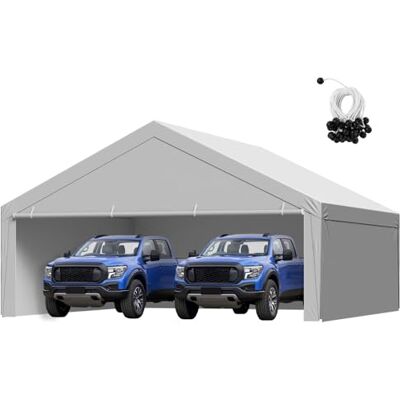 VEVOR Carport Vervangende luifelafdekking, 6 x 6 m, drinkbaar garagetentzeil met zijwanden, UV-bestendig en waterdicht, zwaar belastbaar, autoschuilzeil met kogelwerende insecten, grijs, frame niet VEVOR Carport Vervangende luifelafdekking, 6 x 6 m, drinkbaar garagetentzeil met zijwanden, UV-bestendig en waterdicht, zwaar belastbaar, autoschuilzeil met kogelwerende insecten, grijs, frame niet