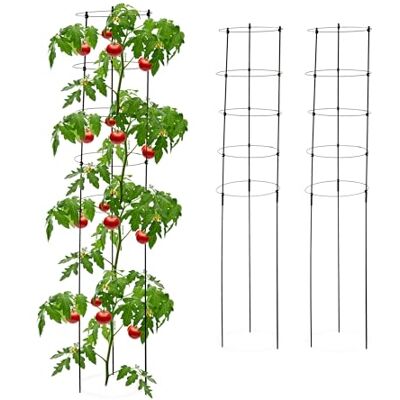 Relaxdays tomatensteun set van 3, met 5 ringen, HxØ: 150 x 28 cm, voor planten en gewassen, metaal en kunststof, zwart Relaxdays tomatensteun set van 3, met 5 ringen, HxØ: 150 x 28 cm, voor planten en gewassen, metaal en kunststof, zwart