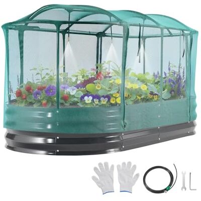 VEVOR Verhoogd bloembed voor planten van metaal, 180 x 90 x 30 cm, verhoogd bloembed, teelt van groenten, bloemen, groenten, planten, open bodem, zelfbewateringssysteem, ovale vorm VEVOR Verhoogd bloembed voor planten van metaal, 180 x 90 x 30 cm, verhoogd bloembed, teelt van groenten, bloemen, groenten, planten, open bodem, zelfbewateringssysteem, ovale vorm