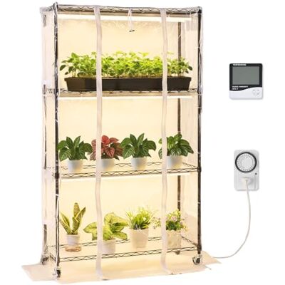 VEVOR Indoor broeikas met groeilampen, plantenstandaard met 4 niveaus, display hoogte 150 cm met transparante afdekking, timer en hygrometer, 180 W volspectrum aanbouwlampen VEVOR Indoor broeikas met groeilampen, plantenstandaard met 4 niveaus, display hoogte 150 cm met transparante afdekking, timer en hygrometer, 180 W volspectrum aanbouwlampen