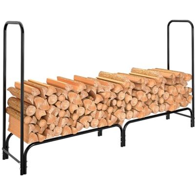 BAKAJI Houten rek, buisstructuur van metaal, houten deur voor binnen en buiten, hout, huis, tuin, voor open haard, open haard, oven, modern design (200 x 36 x 115 cm) BAKAJI Houten rek, buisstructuur van metaal, houten deur voor binnen en buiten, hout, huis, tuin, voor open haard, open haard, oven, modern design (200 x 36 x 115 cm)