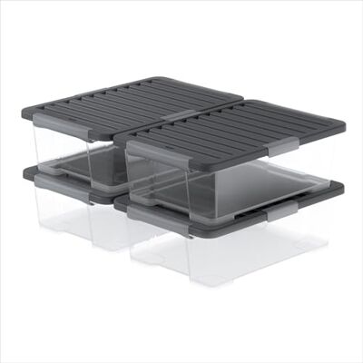 Rotho Core Pro, Opbergdozen 30 L, Set Van 4, Geïntegreerde Afdichting In Het Deksel Beschermt Tegen Stof En Vocht, Afsluitbare Handgrepen, Voedselveilig, Modulair Stapelbaar, 59×39,5×18,5 Cm (L×B×H) Rotho Core Pro, Opbergdozen 30 L, Set Van 4, Geïntegreerde Afdichting In Het Deksel Beschermt Tegen Stof En Vocht, Afsluitbare Handgrepen, Voedselveilig, Modulair Stapelbaar, 59×39,5×18,5 Cm (L×B×H)