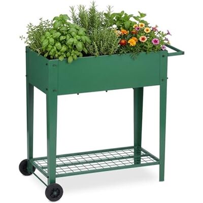 Relaxdays verhoogde plantenbak, opbergvak, wieltjes, tuin, balkon & terras, HxBxD: 80 x 85 x 50 cm, mobiel, groen Relaxdays verhoogde plantenbak, opbergvak, wieltjes, tuin, balkon & terras, HxBxD: 80 x 85 x 50 cm, mobiel, groen