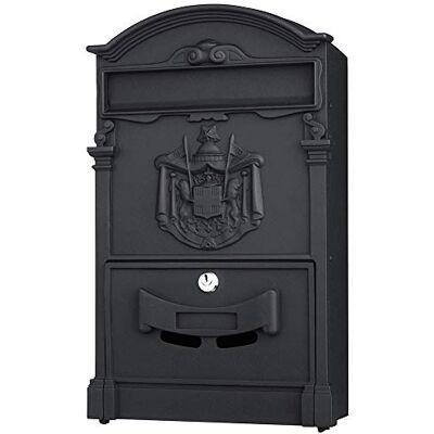 BAKAJI 2832142 muur paal doos gegoten aluminium brievenbus voor outdoor post met sleutel vintage ontwerp, zwart BAKAJI 2832142 muur paal doos gegoten aluminium brievenbus voor outdoor post met sleutel vintage ontwerp, zwart