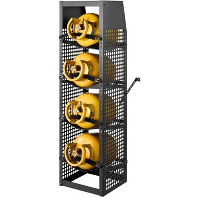 VEVOR Flessenhouder 376 x 330 x 1321 mm voor koelmiddel, rek met 4 planken voor 4 gasflessen, van koolstofstaal, zwart gepoedercoat, voor bestelwagen, conservering van gecomprimeerd gas VEVOR Flessenhouder 376 x 330 x 1321 mm voor koelmiddel, rek met 4 planken voor 4 gasflessen, van koolstofstaal, zwart gepoedercoat, voor bestelwagen, conservering van gecomprimeerd gas