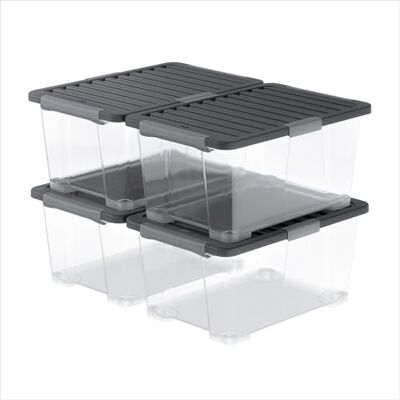 Rotho Core Pro, Opbergdozen 44 L, Set Van 4, Geïntegreerde Afdichting In Het Deksel Beschermt Tegen Stof En Vocht, Afsluitbare Handgrepen, Voedselveilig, Modulair Stapelbaar, 59×39,5×28 Cm (L×W×H) Rotho Core Pro, Opbergdozen 44 L, Set Van 4, Geïntegreerde Afdichting In Het Deksel Beschermt Tegen Stof En Vocht, Afsluitbare Handgrepen, Voedselveilig, Modulair Stapelbaar, 59×39,5×28 Cm (L×W×H)