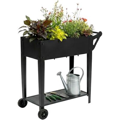Relaxdays mobiele verhoogde plantenbak, met opbergplank, 2 wielen, tuin, balkon & terras, HxBxD: 80 x 85 x 50 cm, zwart Relaxdays mobiele verhoogde plantenbak, met opbergplank, 2 wielen, tuin, balkon & terras, HxBxD: 80 x 85 x 50 cm, zwart