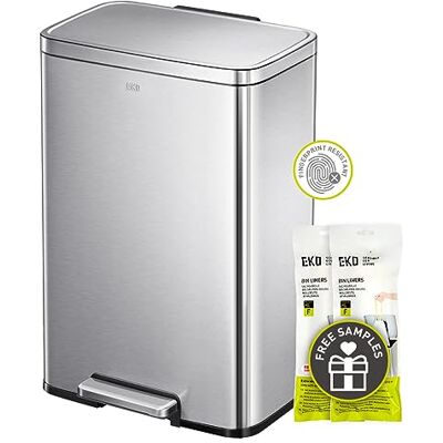 EKO Madison Prullenbak, 50 liter keukenvuilnisbak, geborsteld RVS vuilnisemmer, afvalemmer met geurfilter en binnenemmer, softclose, pedaalemmer, vingerafdrukbestendig, inclusief 12 Vuilniszakken EKO Madison Prullenbak, 50 liter keukenvuilnisbak, geborsteld RVS vuilnisemmer, afvalemmer met geurfilter en binnenemmer, softclose, pedaalemmer, vingerafdrukbestendig, inclusief 12 Vuilniszakken