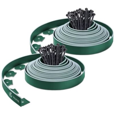 VOUNOT 20 m flexibele gazonrand, kunststof tuinrand met grijze omtrekrand, 60 sterke bevestigingspinnen, hoogte 5 cm, groen VOUNOT 20 m flexibele gazonrand, kunststof tuinrand met grijze omtrekrand, 60 sterke bevestigingspinnen, hoogte 5 cm, groen
