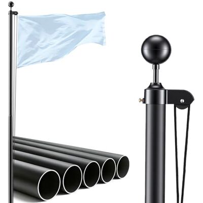 VEVOR Vlaggenmast voor vlaggen, modulaire vlaggenhouder, afmetingen: 9,14 m, van aluminium met bevestigingsmanchet van pvc, om te begraven, kleur zwart, voor gebruik buitenshuis thuis of in de VEVOR Vlaggenmast voor vlaggen, modulaire vlaggenhouder, afmetingen: 9,14 m, van aluminium met bevestigingsmanchet van pvc, om te begraven, kleur zwart, voor gebruik buitenshuis thuis of in de